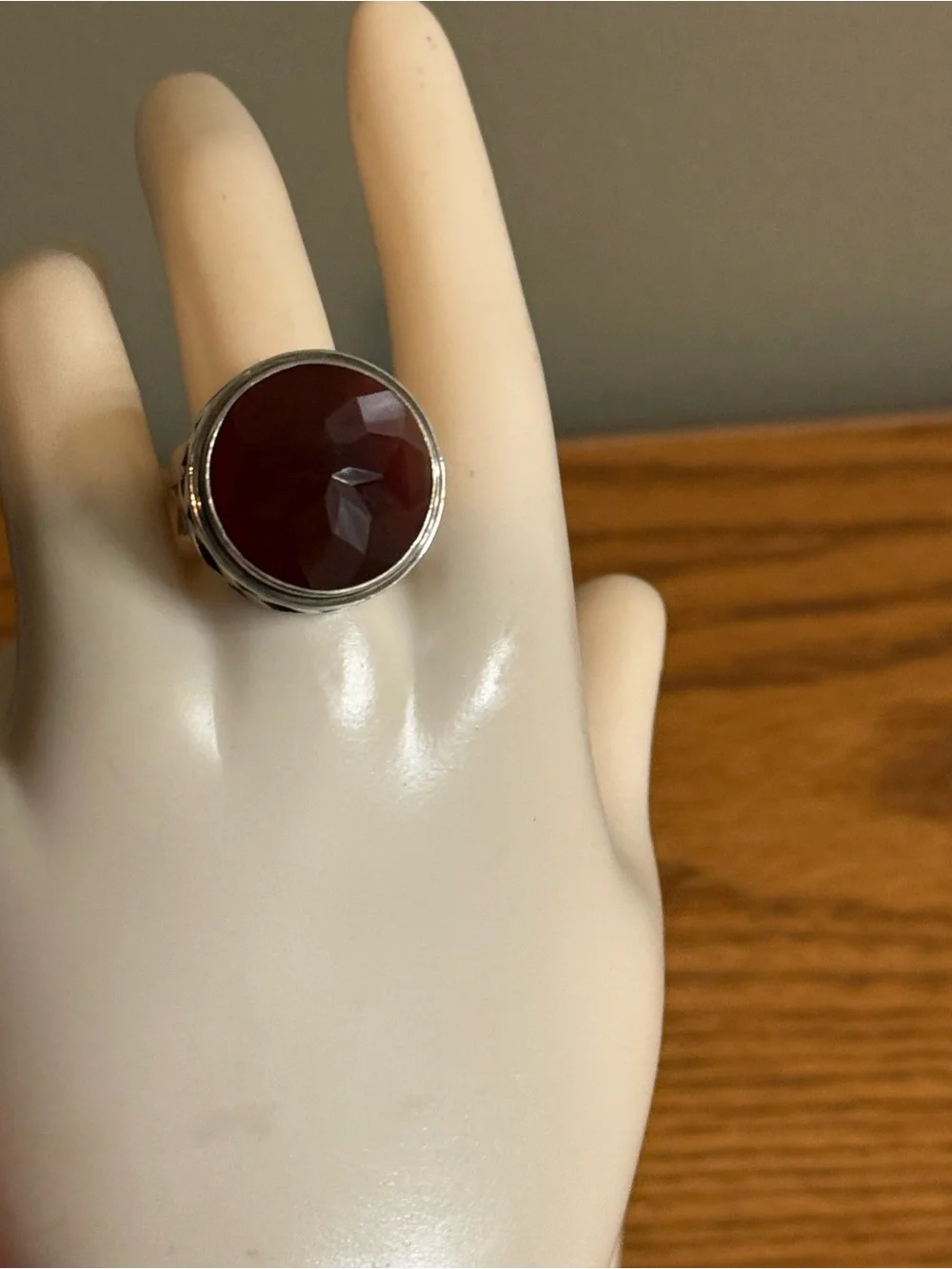 Sterling Silver 925 Chunky Ring Size 7 Brown Faceted Stone